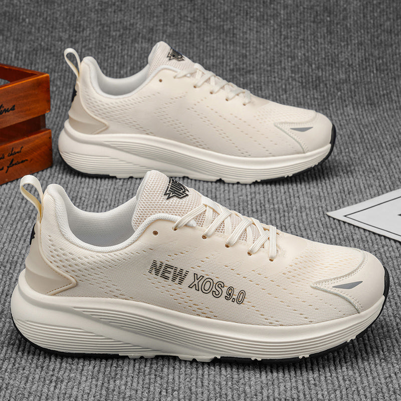 Beige Wide-Toe Mesh Sneakers A82