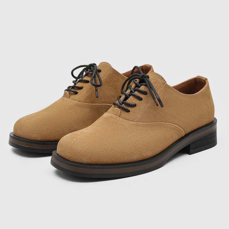 Brown Square-Toe Suede-Look Derby Shoes 64643