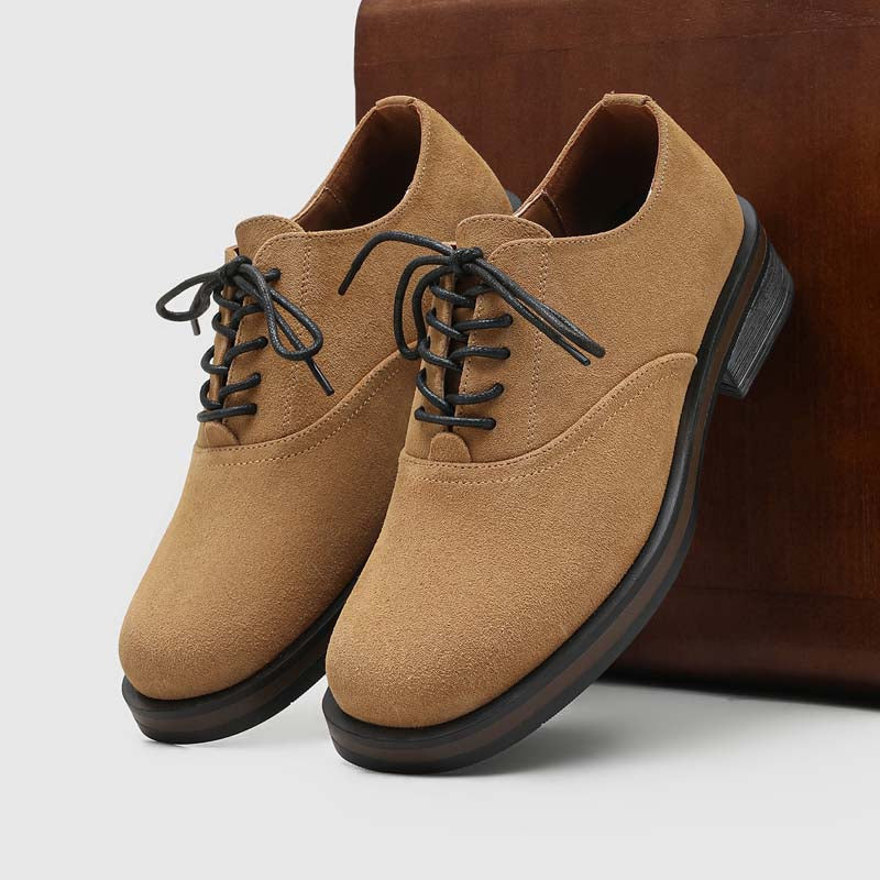 Brown Square-Toe Suede-Look Derby Shoes 64643