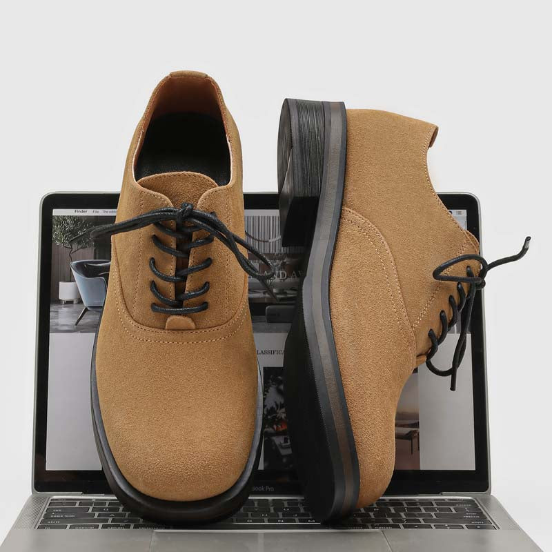 Brown Square-Toe Suede-Look Derby Shoes 64643