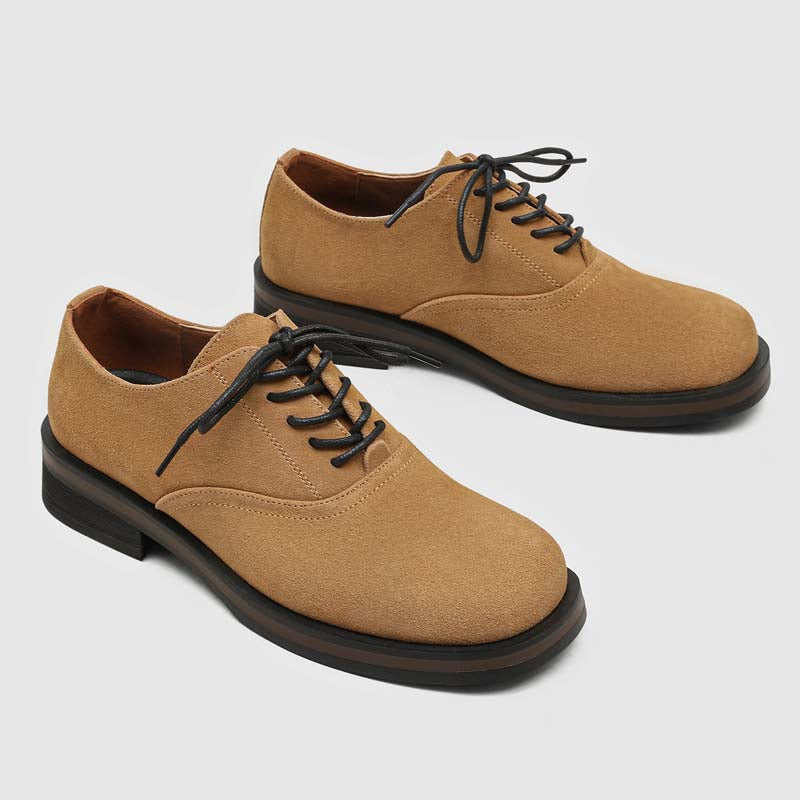 Brown Square-Toe Suede-Look Derby Shoes 64643