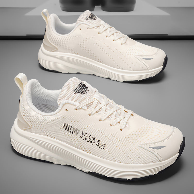 Beige Wide-Toe Mesh Sneakers A82