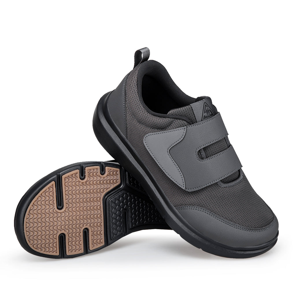 Grey Wide-Toe Easy-Strap Walking Shoes 132