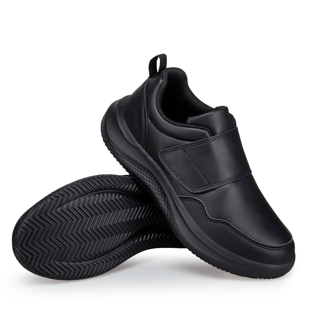 Black Easy-Strap Smooth-Upper Walking Shoes 3795