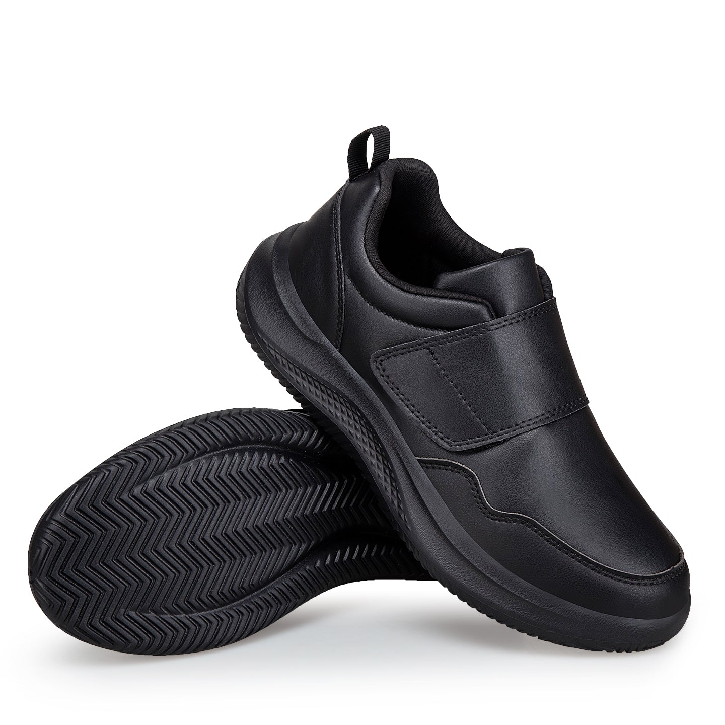 Black Easy-Strap Smooth-Upper Walking Shoes 3795