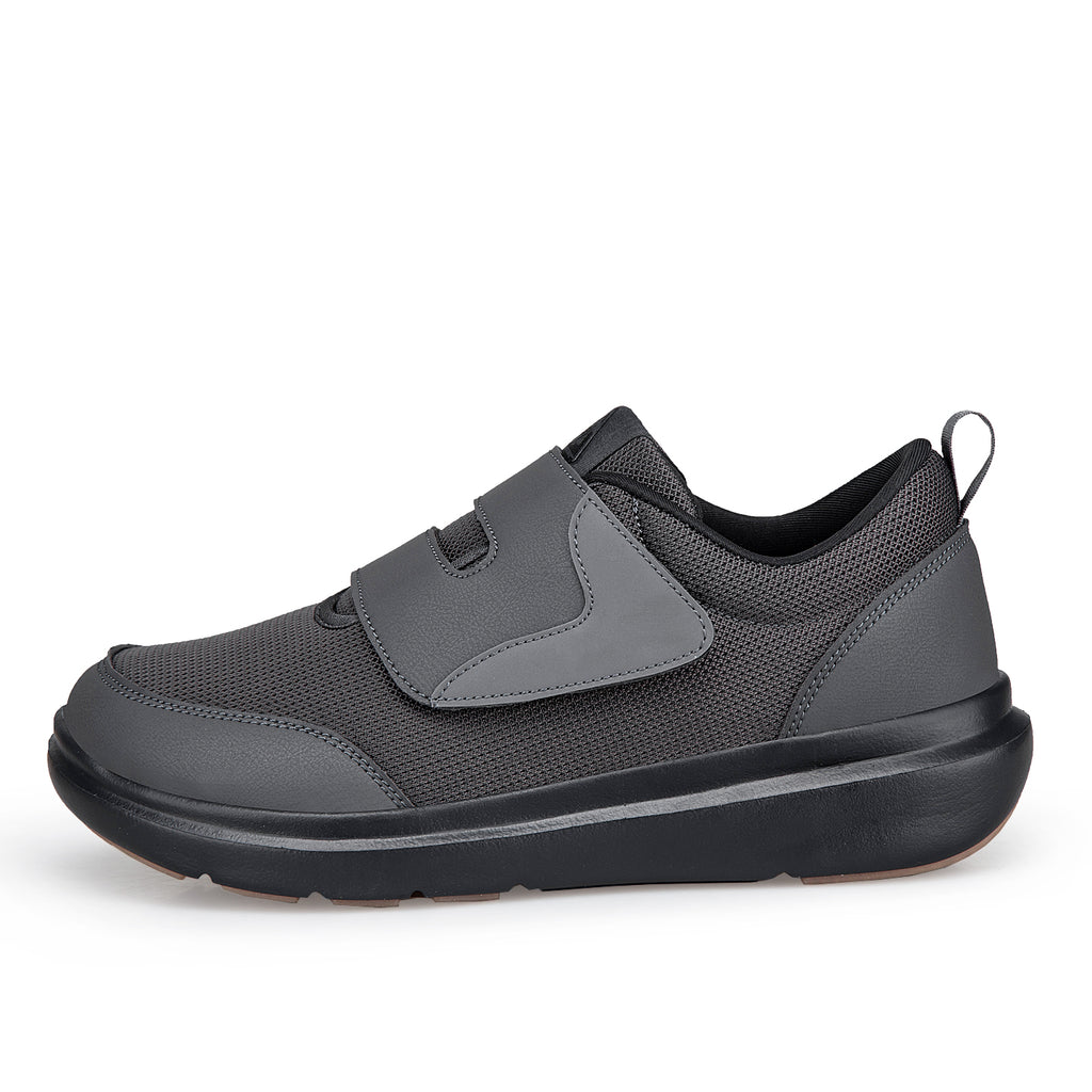 Grey Wide-Toe Easy-Strap Walking Shoes 132