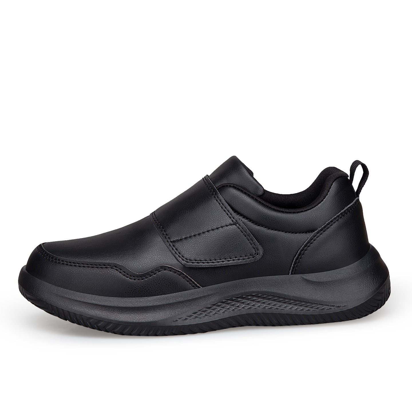 Black Easy-Strap Smooth-Upper Walking Shoes 3795