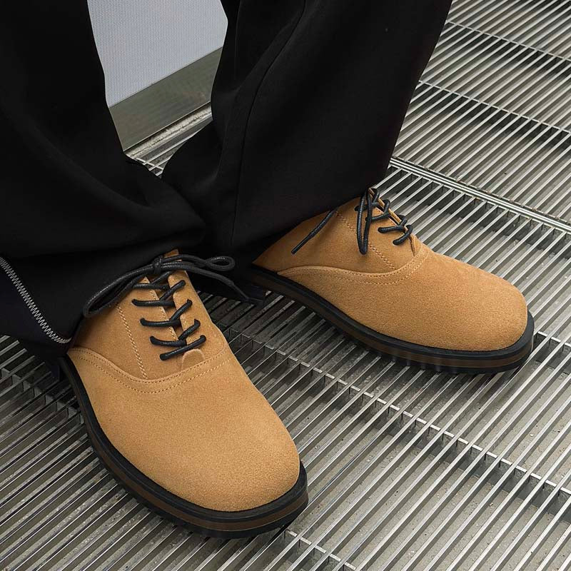 Brown Square-Toe Suede-Look Derby Shoes 64643
