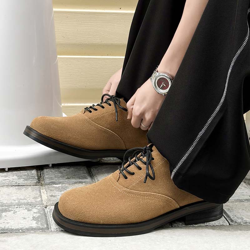 Brown Square-Toe Suede-Look Derby Shoes 64643