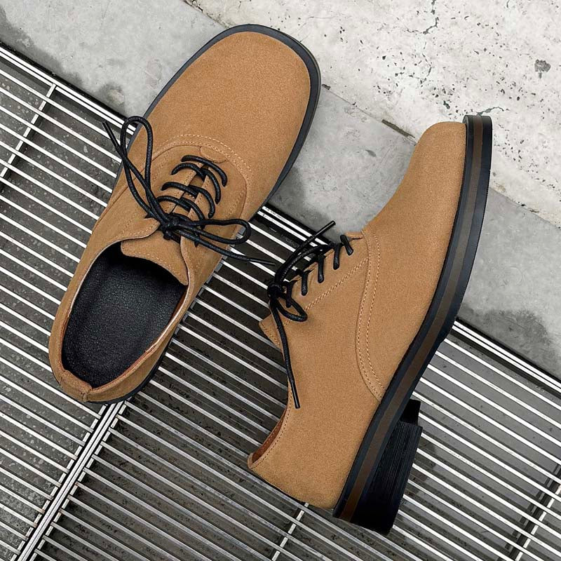 Brown Square-Toe Suede-Look Derby Shoes 64643