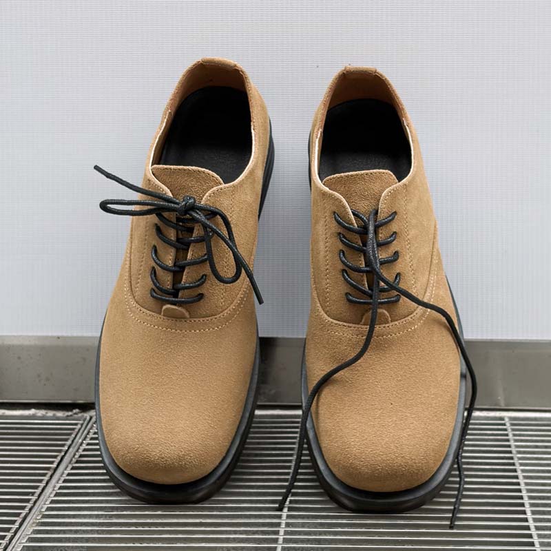 Brown Square-Toe Suede-Look Derby Shoes 64643